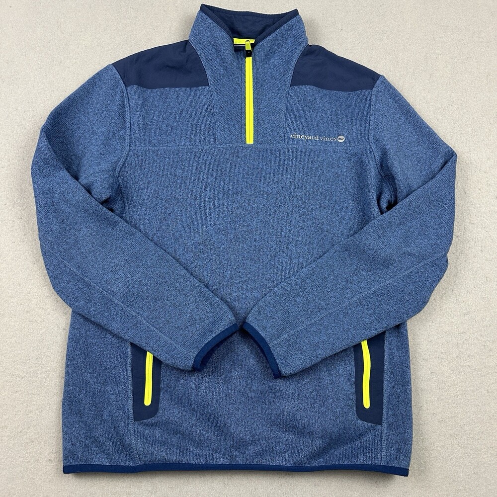 Vineyard Vines Fleece Jacket Men Small Blue Solid 1/4 Zip Pullover Zip Pockets S